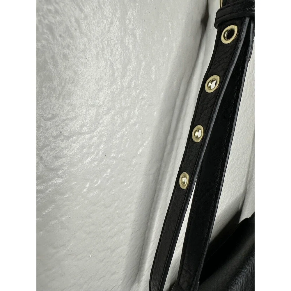 Juicy Couture Crossbody Bag Womens Small Black Faux Leather Tassel Mirror Charm